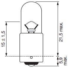 Автомобильная миниатюрная лампа АМН12-3-1, штифтовая с симметричным расположением штифтов относительно друг друга