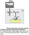 Схема включения датчиков уровня топлива в цепь контрольного прибора
