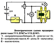 Электрическая схема проверки реле типа 711.3747 и 113.3747