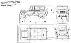 Основные размеры Уаз Хантер, модели УАЗ-315148 и УАЗ-315196, с жесткой крышей и распашной задней дверью