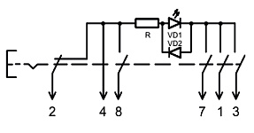 Электрическая схема выключателей аварийной сигнализации 245.3710-02, 245.3710-03, 245.3710-04, 245.3710-06