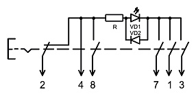 Электрическая схема выключателя 245.3710-05 задних противотуманных фонарей