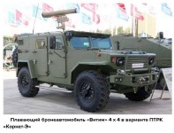 На выставке АРМИЯ-2017 бронеавтомобиль Витим демонстрировался в варианте самоходного ПТРК Корнет-Э