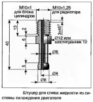 Штуцер для слива жидкости из системы охлаждения двигателя