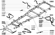 Схема расположения трубопроводов рабочей тормозной системы УАЗ-3741, УАЗ-3962, УАЗ-3909, УАЗ-2206, УАЗ-3303 без регулятора давления