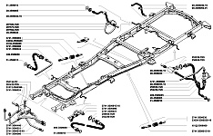 Схема расположения трубопроводов рабочей тормозной системы УАЗ-3741, УАЗ-3962, УАЗ-3909, УАЗ-2206, УАЗ-3303 с регулятором давления