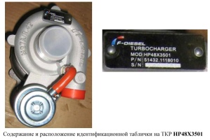 Содержание и расположение идентификационной таблички на турбокомпрессоре HP48X3501