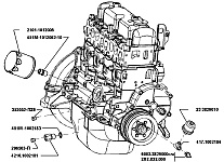 Каталожные номера узлов и деталей системы смазки двигателя УМЗ-4216, фильтра очистки масла, датчиков давления масла