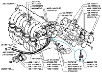 Каталожные номера узлов и деталей системы впуска воздуха двигателя ЗМЗ-40524 ранних выпусков на автомобилях Газель и Соболь и системы выпуска отработавших газов